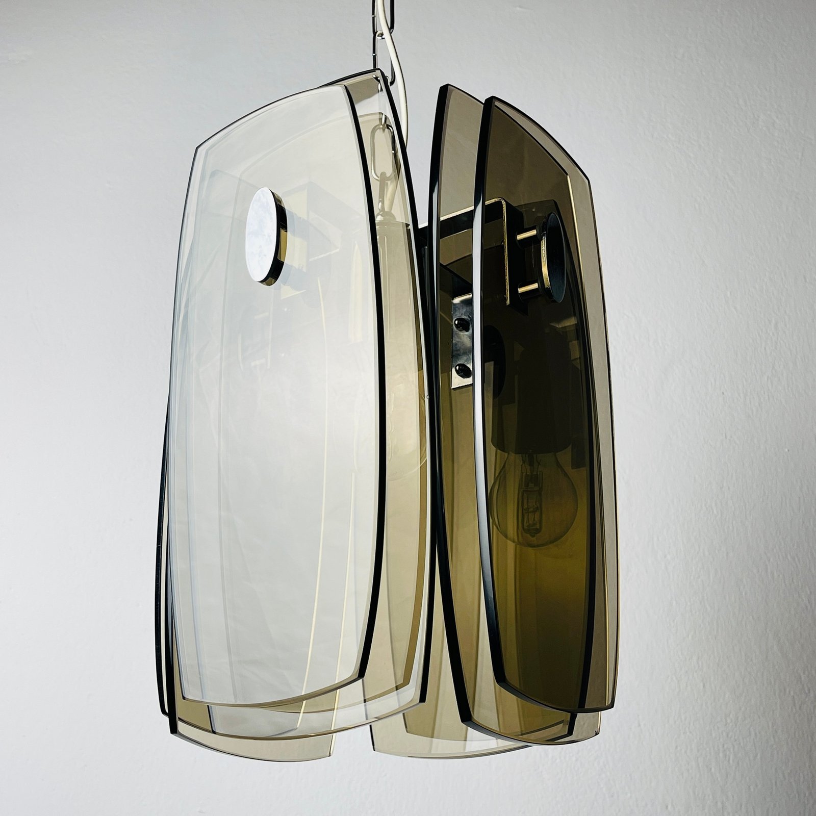 Vintage art glass pendant lamp italian design by Fontana Arte Italy 80s Art deco MCM mid-century ceiling lamp