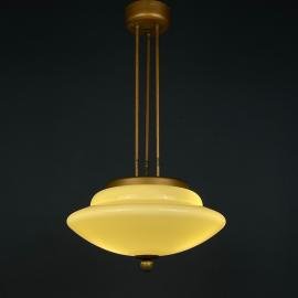 Vintage brass opaline glass chandelier Italy 1950s Mid-century Art Deco Italian lighting