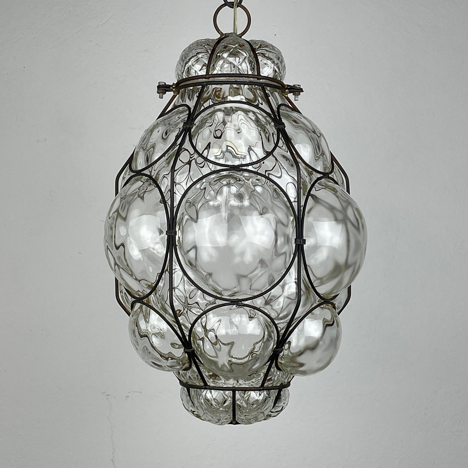 Venetian Murano Caged Glass Pendant Lamp, Italy 1940s