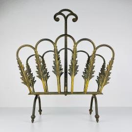 Antique brass magazine stand Italy 1950s Italian Newspaper Rack with Carrying Handle Vintage Magazine Stand or Rack