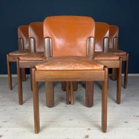 Silvio Coppola for Bernini Dining chairs Italy 1960s Set of 6 Leather and Walnut