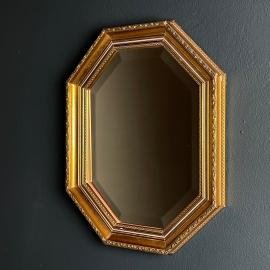 Vintage Mirror in golden wooden octagonal frame, Italy 1950s Retro home decor