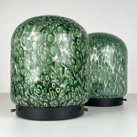 Original green murano table lamps Neverrino by Gae Aulenti for Vistosi Italy 1970s Set of 2 Vintage italian lighting