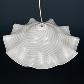 Vintage swirl white murano glass pendant lamp Italy 1970s