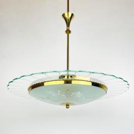 Vintage disk chandelier  by Pietro Chiesa for Fontana Arte, Italy 1940s Art deco italian lighting Brass and glass