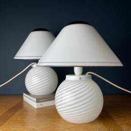 White murano table lamps Mushroom, Italy 1970s. Set of 2