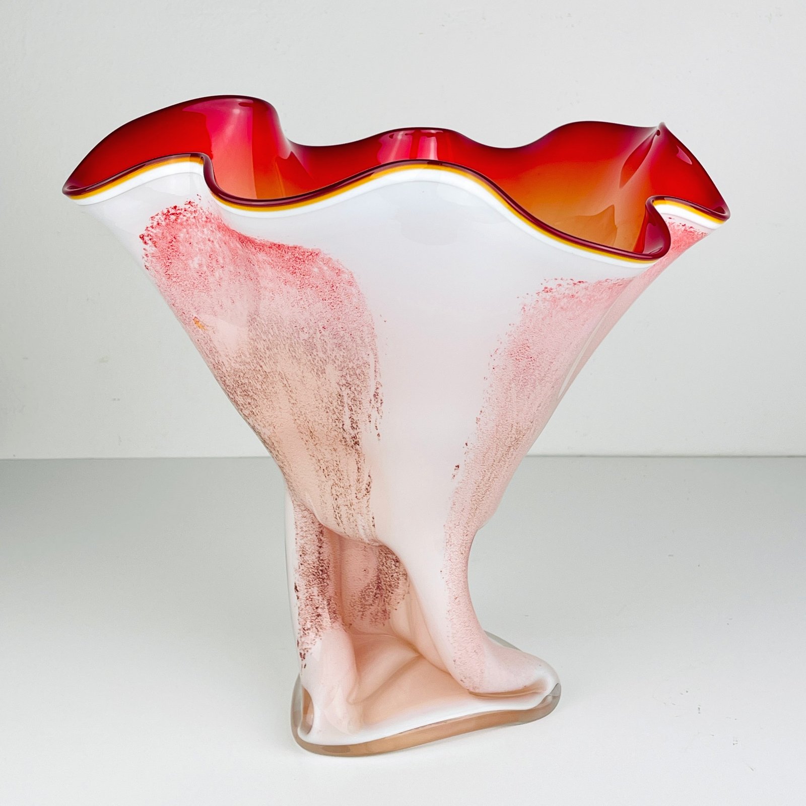 Vintage murano vase Red and White Italy 1970s / Made in Murano / Retro home decor