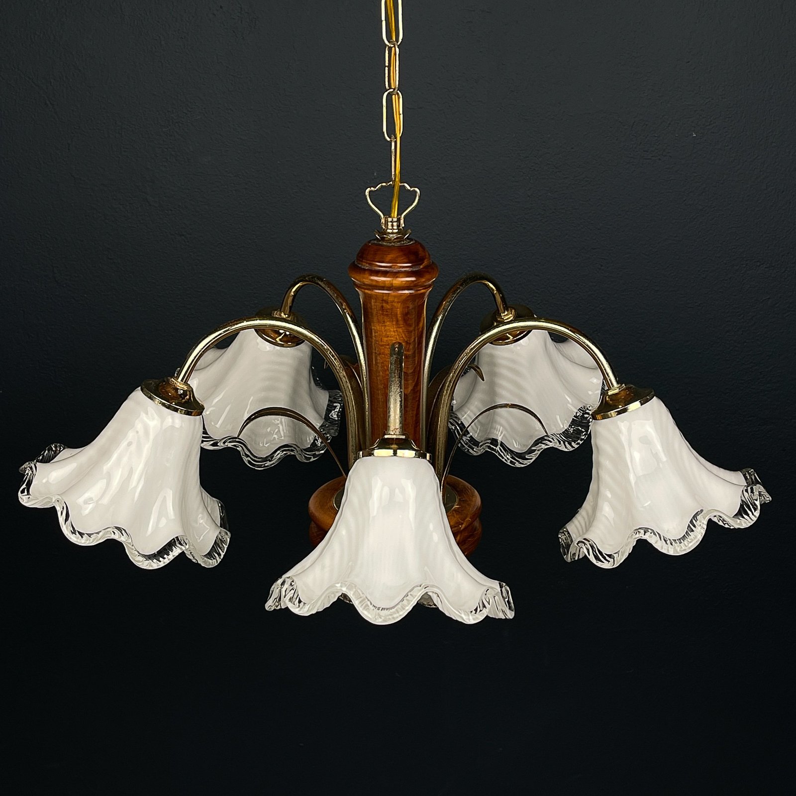 Vintage murano glass and wood chandelier Italy 1970s