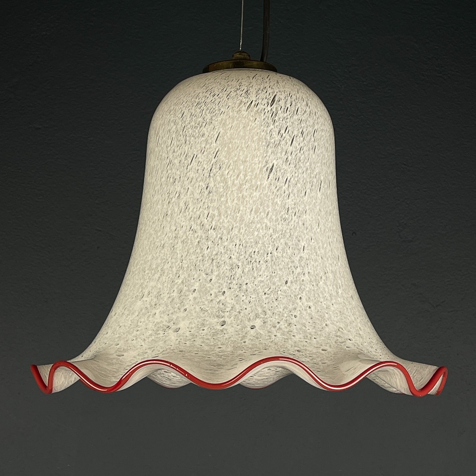 Vintage murano pendant lamp Italy 1970s / Pulegoso White and Red / Retro home decor