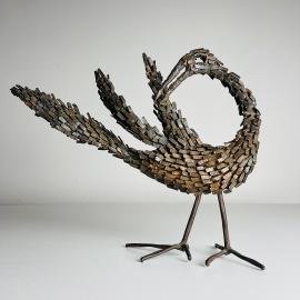 Vintage metal Brutalist sculpture Bird by Salvino Marsura, Italy 1970s, Mid-century Modern