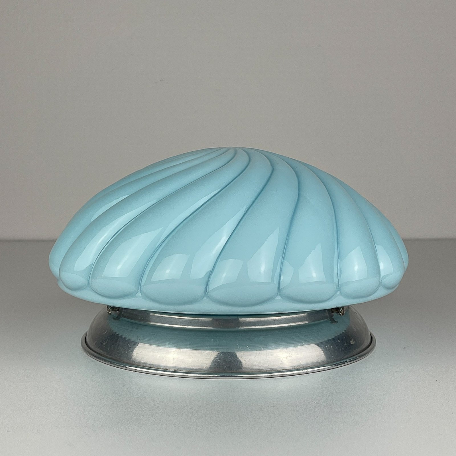 Vintage blue opaline table lamp, Italy 1950s, Art Deco, Mid-century modern design