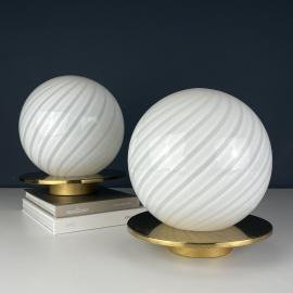 Vintage classic swirl murano table lamps Italy 1970s, Set of 2, Mid-century modern design