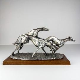Vintage silver sculpture "Racing Greyhounds" by Angelo Schiavon, Italy 1960s