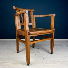 Antique wooden chair with a reclining back, Italy 1940s, Vintage home decor