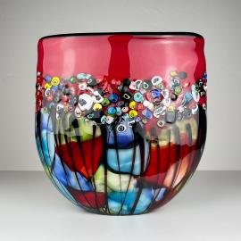 Large vintage murano glass vase Murrine, Italy 1980s