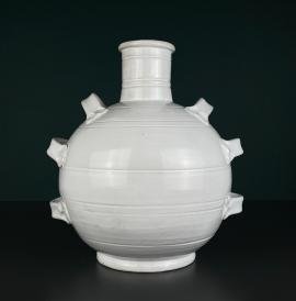 Vintage large white enamel terracotta vase, Italy 1970s