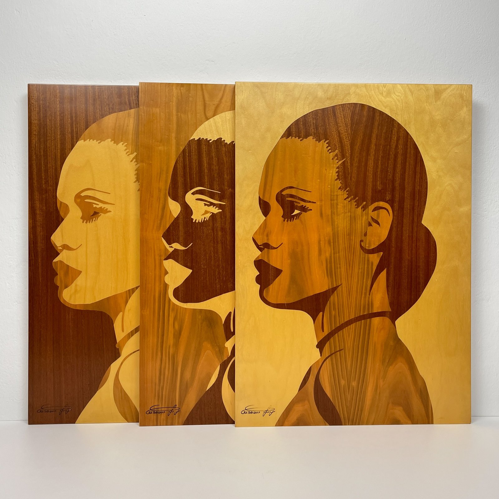 Triptych wooden painting "Mulatto" by Criscione Luige, Italy 1985s