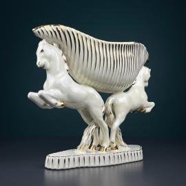 Antique ceramic vase Horses by Egisto Fantechi Maioliche Ceramic, Sesto Fiorentino, Italy, 1940s