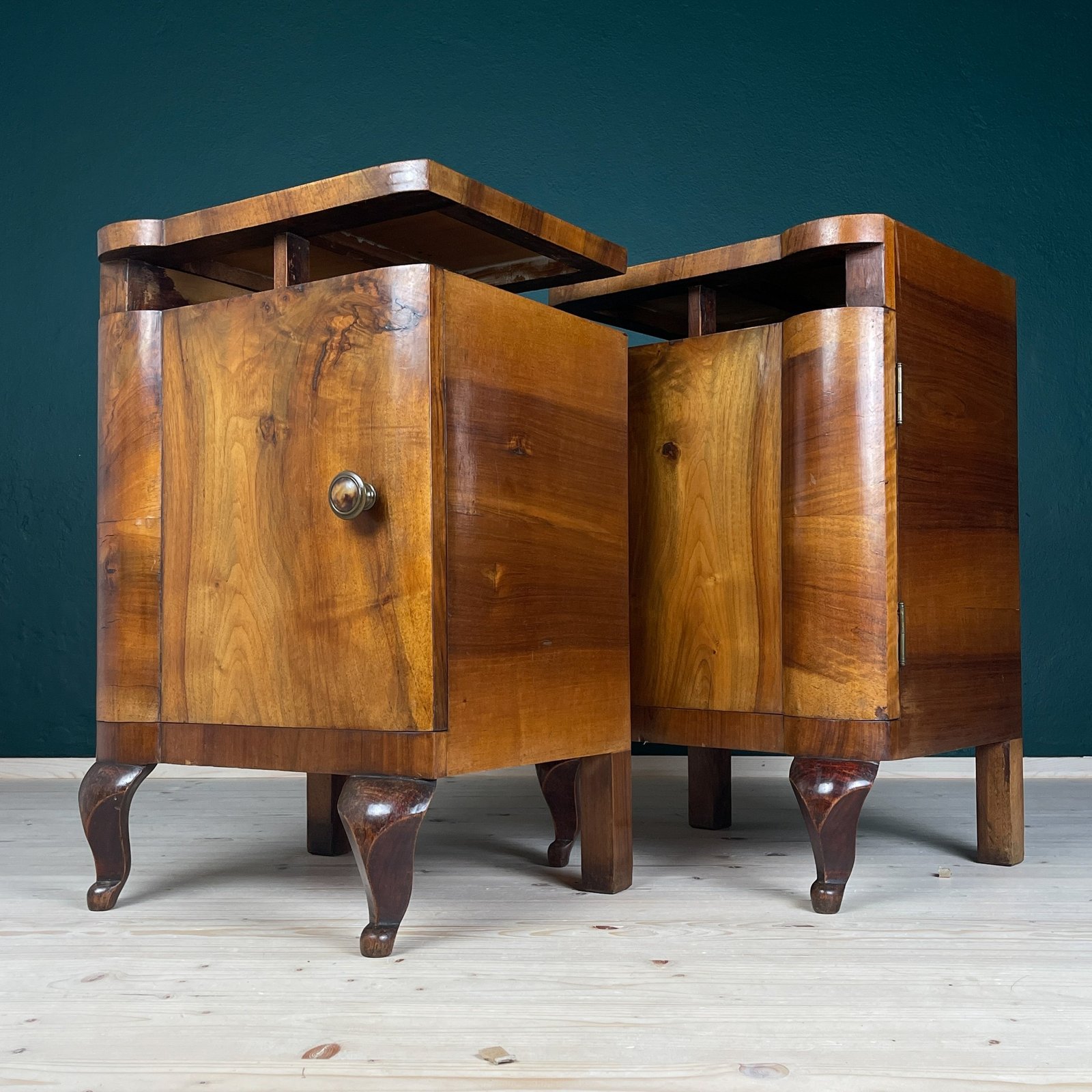 Antique wood nightstand, Italy, 1940s, Set of 2