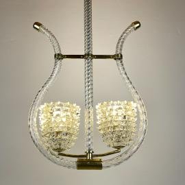 Murano chandelier Lyre by Ercole Barovier Barovier & Toso, Italy 1940s