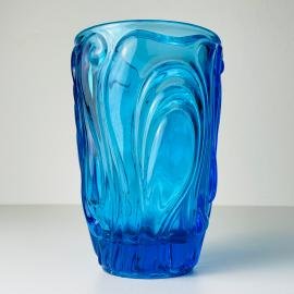 Vintage blue art glass vase, Italy 1970s