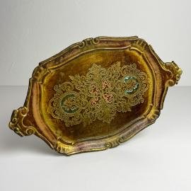 Vintage Small Wooden Florentine Gilt Tray, Italy 1950s