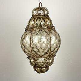 Venetian Murano Caged Glass Pendant Lamp, Italy 1940s