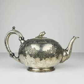 Antique silver plated teapot by Atkin Brothers, Sheffield, England, the end of the 19th century