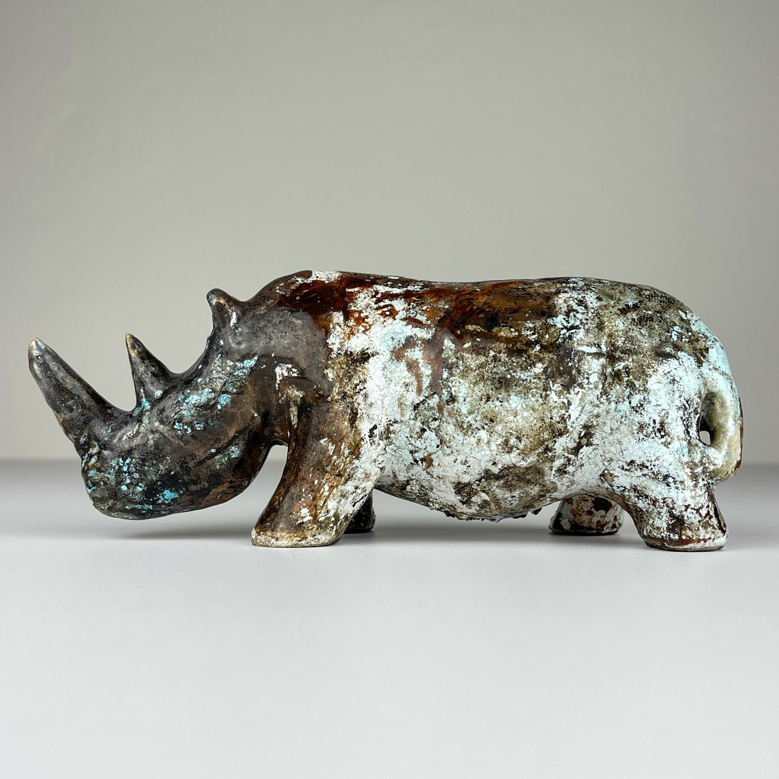 Ceramic sculpture Rhinoceros, Italy 1970s