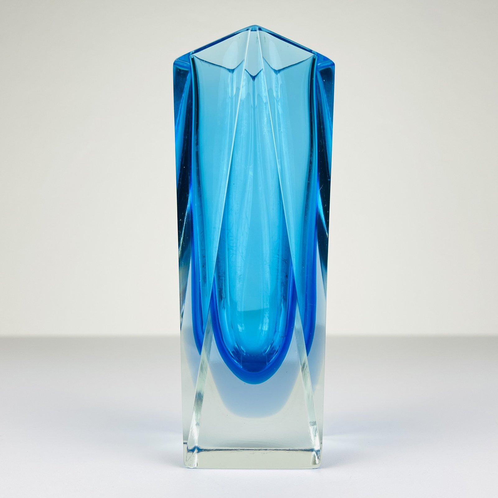 Sommerso blue murano glass vase style Flavio Poli, Italy 1970s