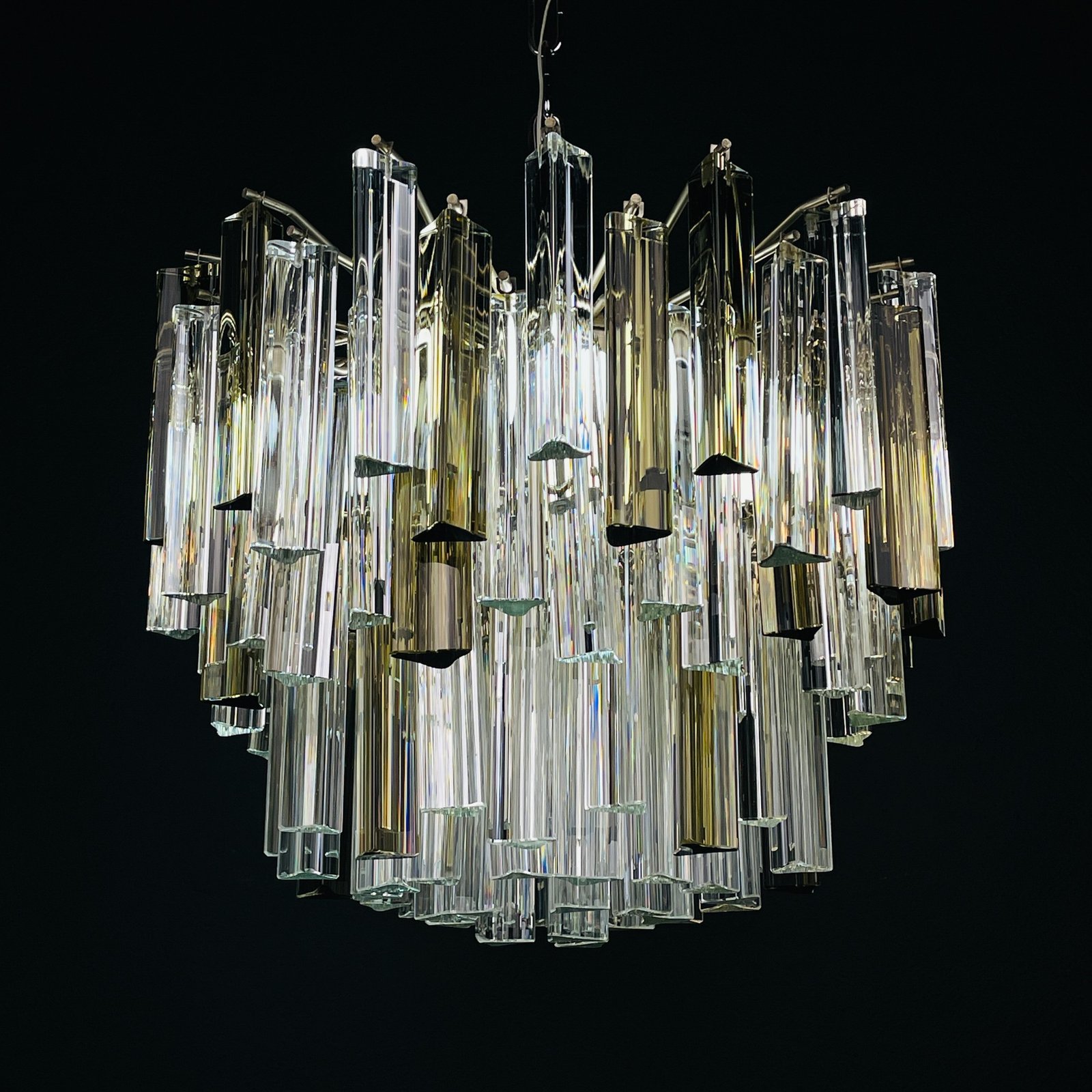 Original cascade Murano glass Crystal Prism Chandelier from Venini, Italy 1970s