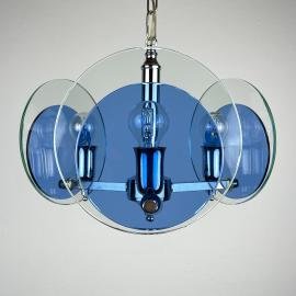 Mid-century blue art glass pendant lamp by Veca, Italy 1970s