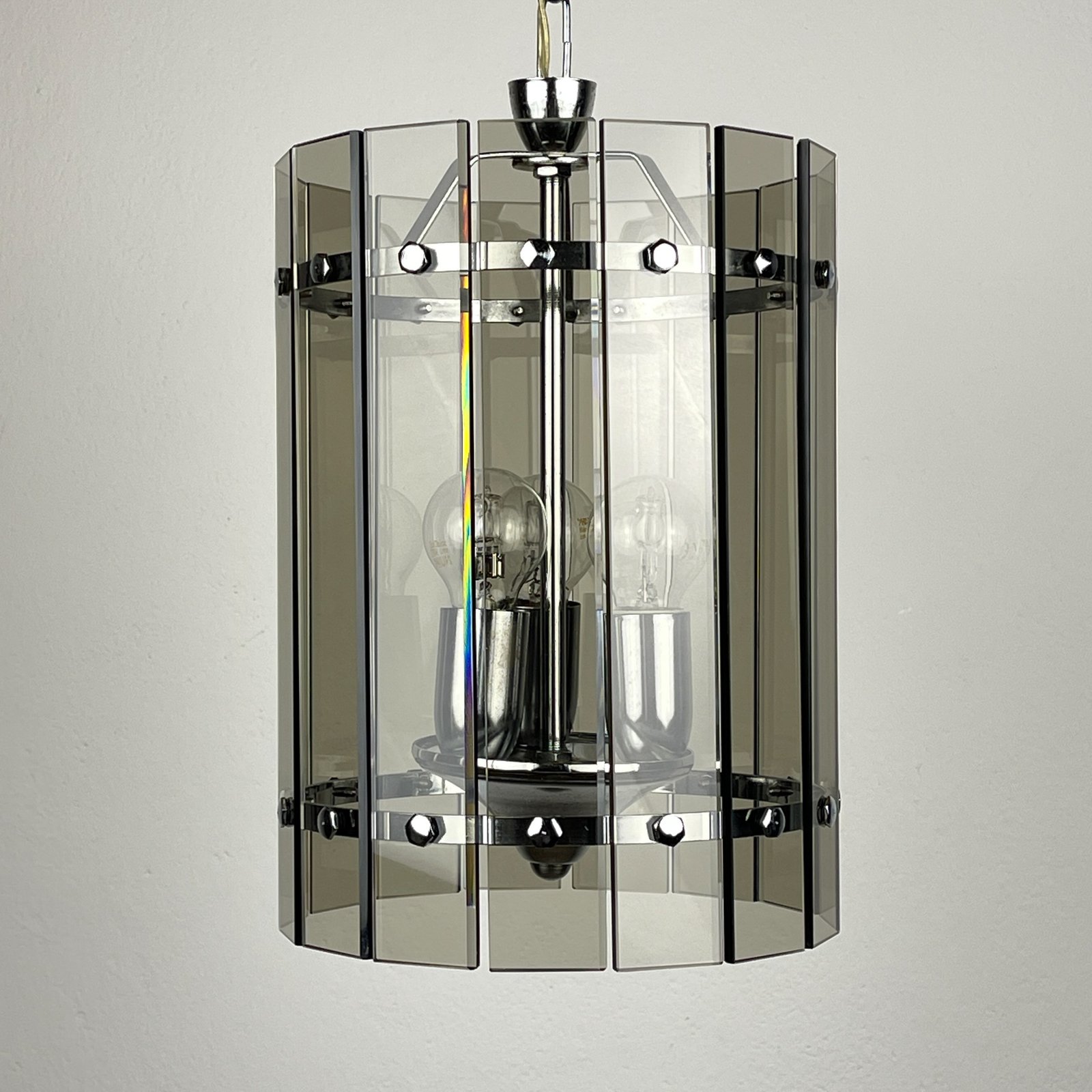 Mid-century smoked art glass pendant lamp by Veca, Italy 1970s