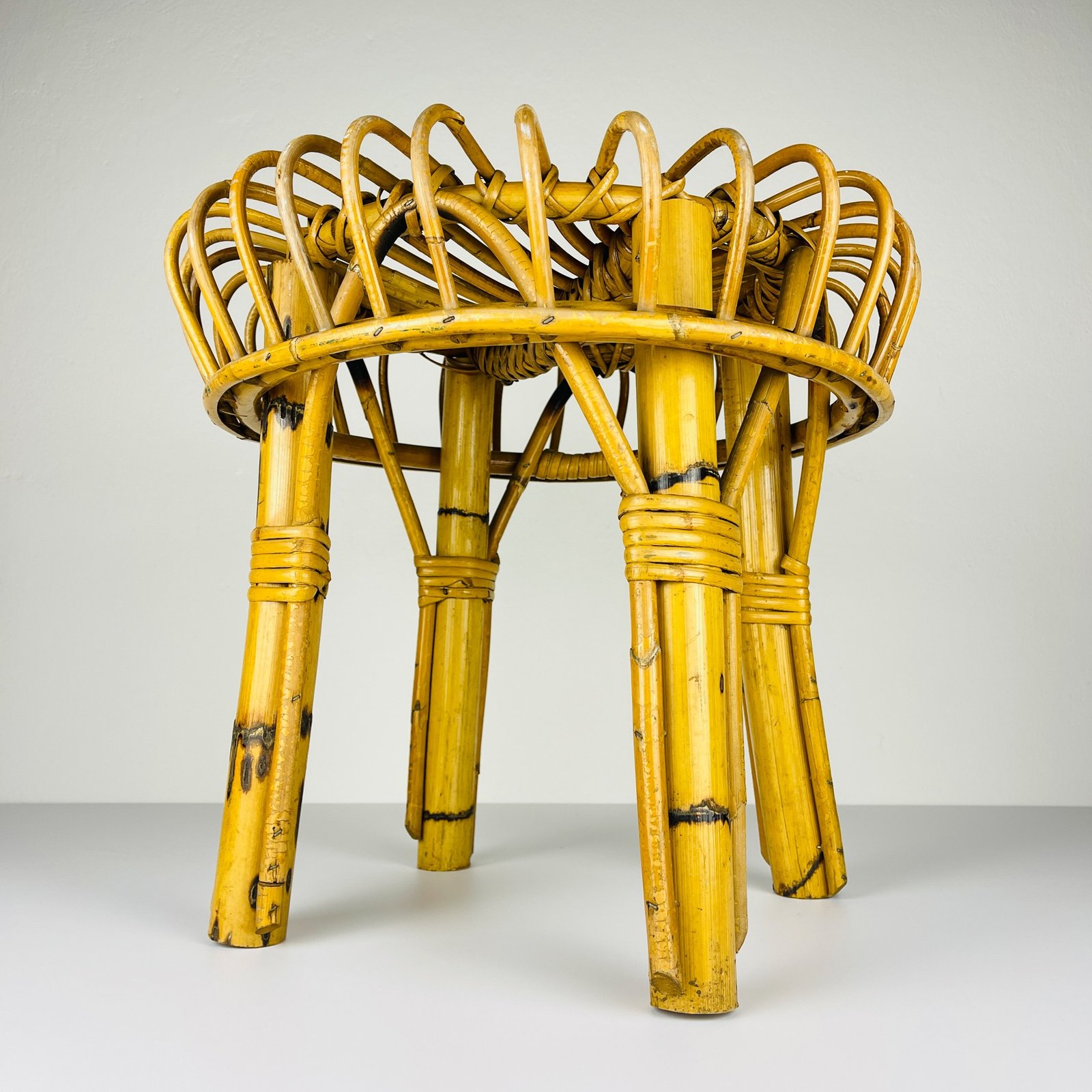 Vintage Rattan Stool, Italy, 1960s