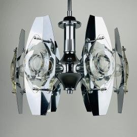 Chrome and Glass Lens Chandelier by Oscar Torlasco Italy 1960s