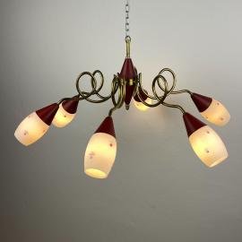 Vintage brass and murano glass chandelier by Stilnovo, Italy, 1960s