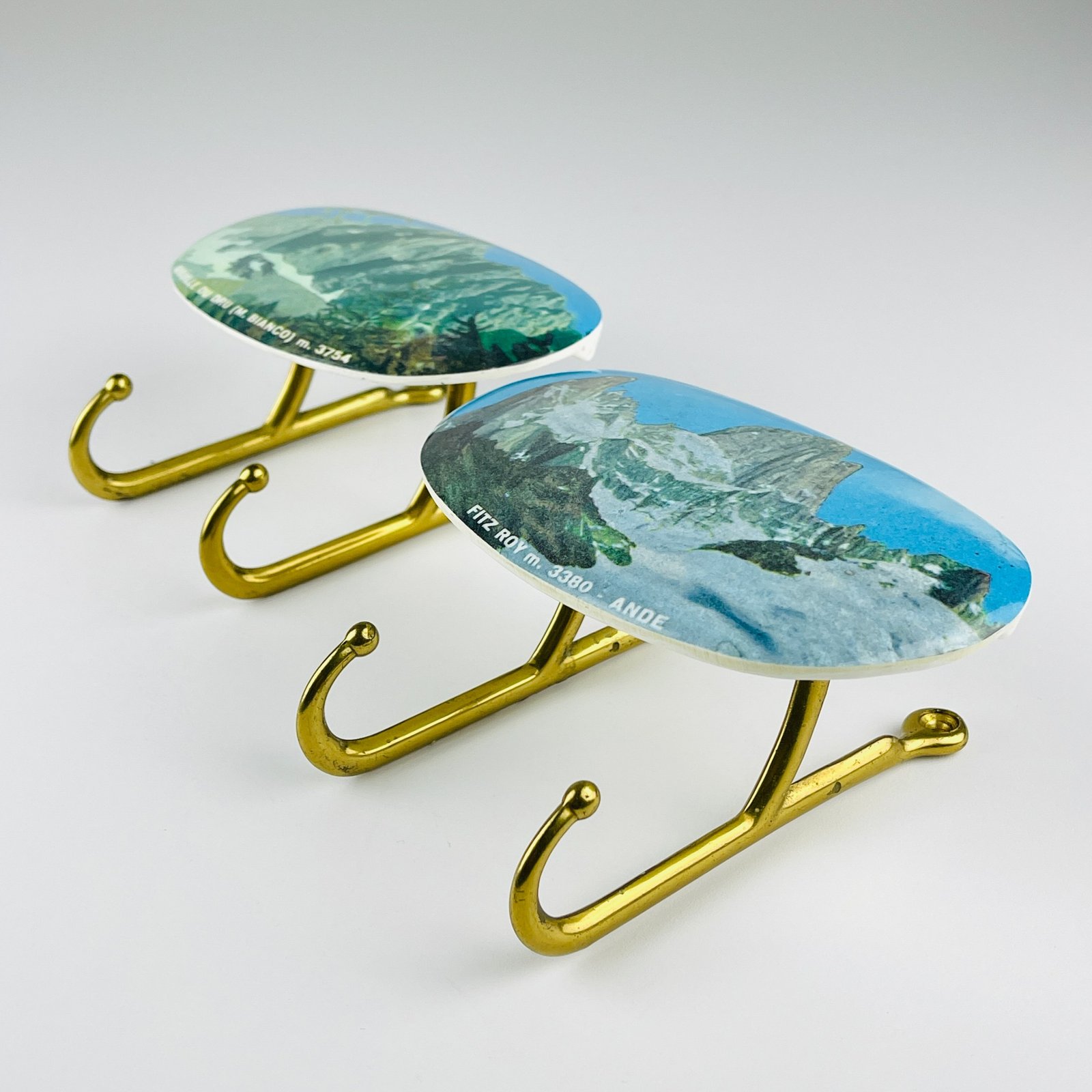 Vintage brass hangers with photo, Italy, 1950s, Set of 2