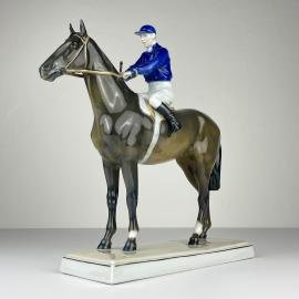 Original sculpture Horse and Jockey by Max Hermann Fritz for Fraureuth Kunstabteilung, Germany, 1920