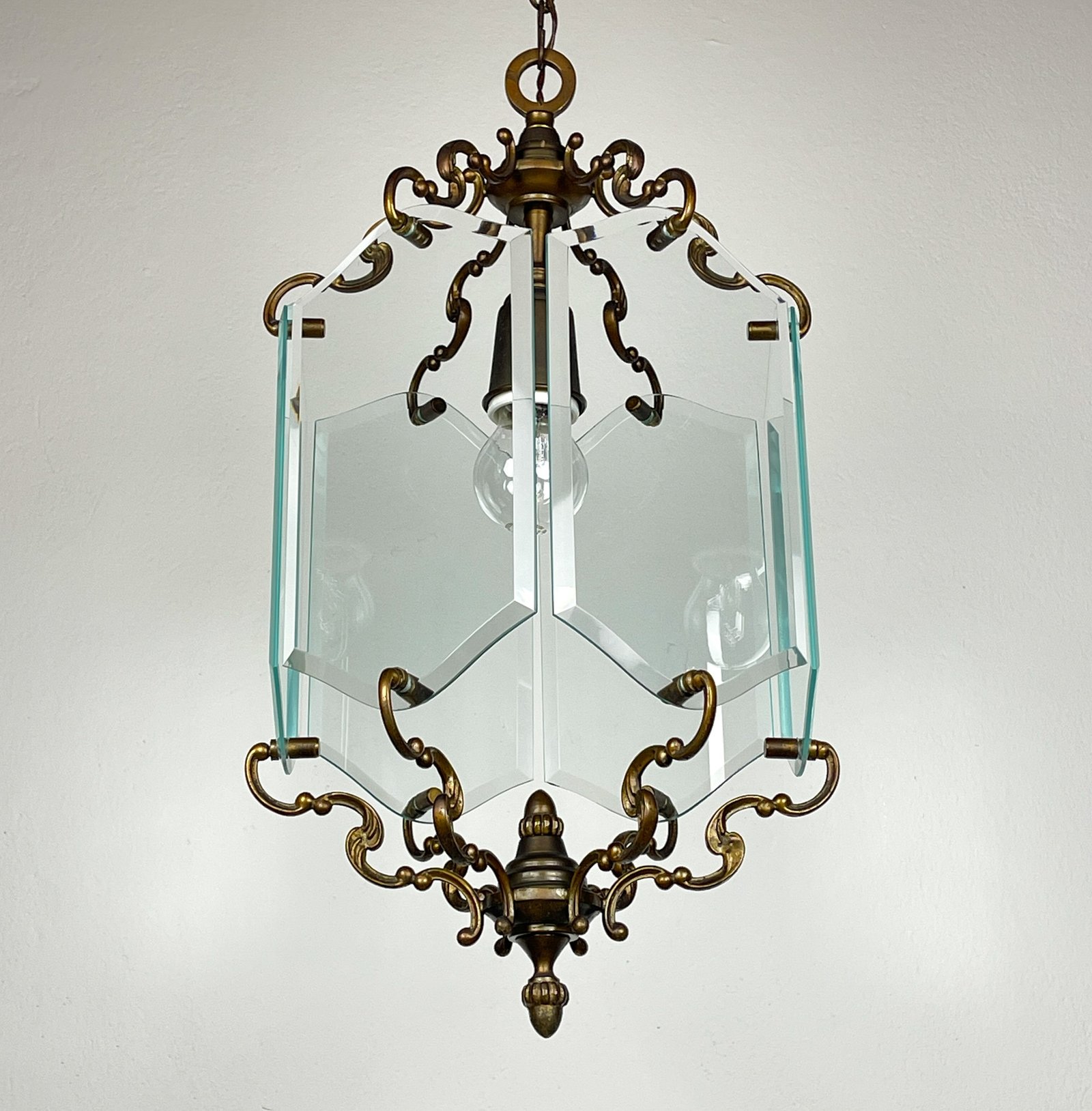 Vintage bronze pendant lamp, in style of Pietro Chiesa For Fontana Arte, Italy, 1950s