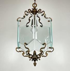 Vintage bronze pendant lamp, in style of Pietro Chiesa For Fontana Arte, Italy, 1950s