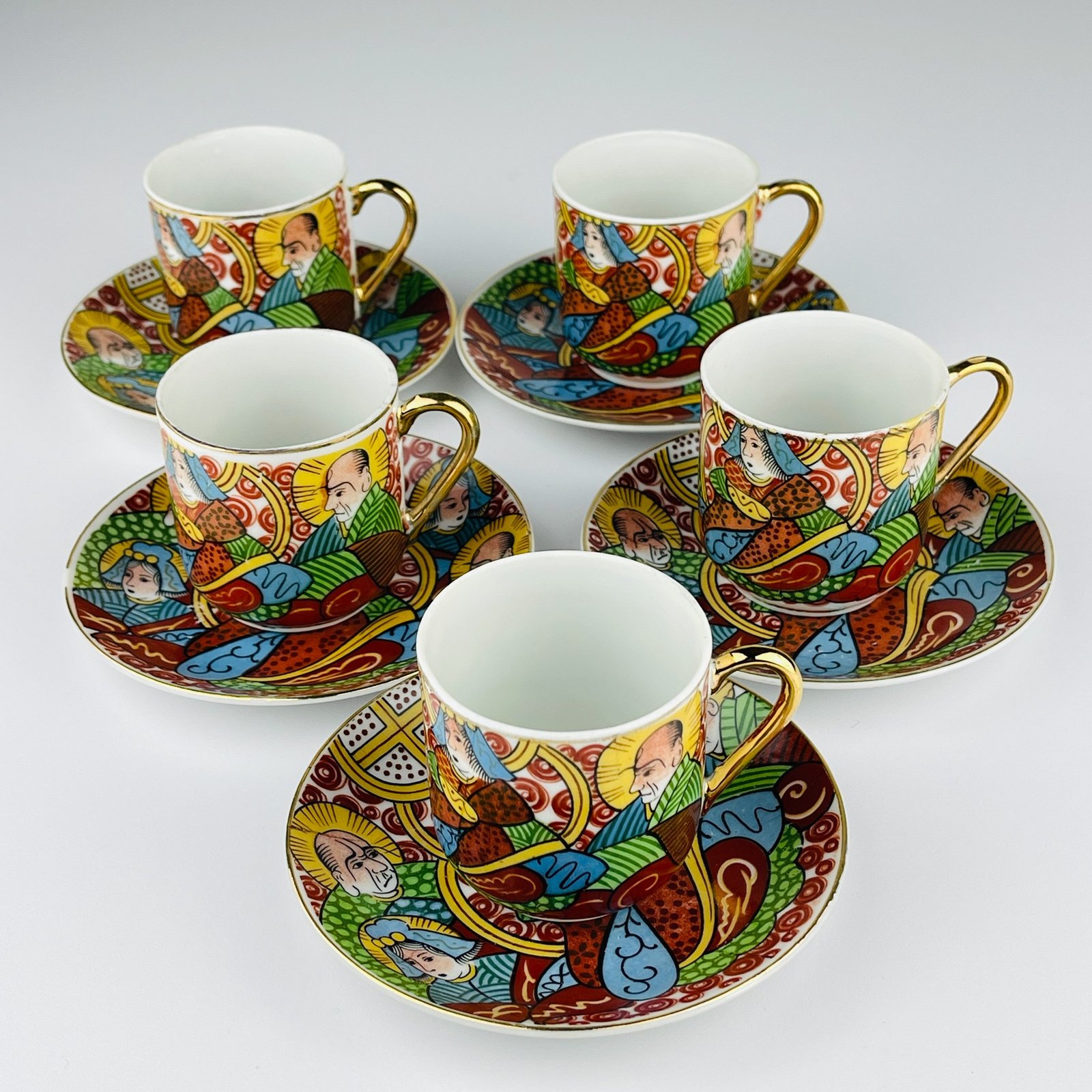 Japanese Lithophane Geisha porcelain coffee set of 5, 1950s
