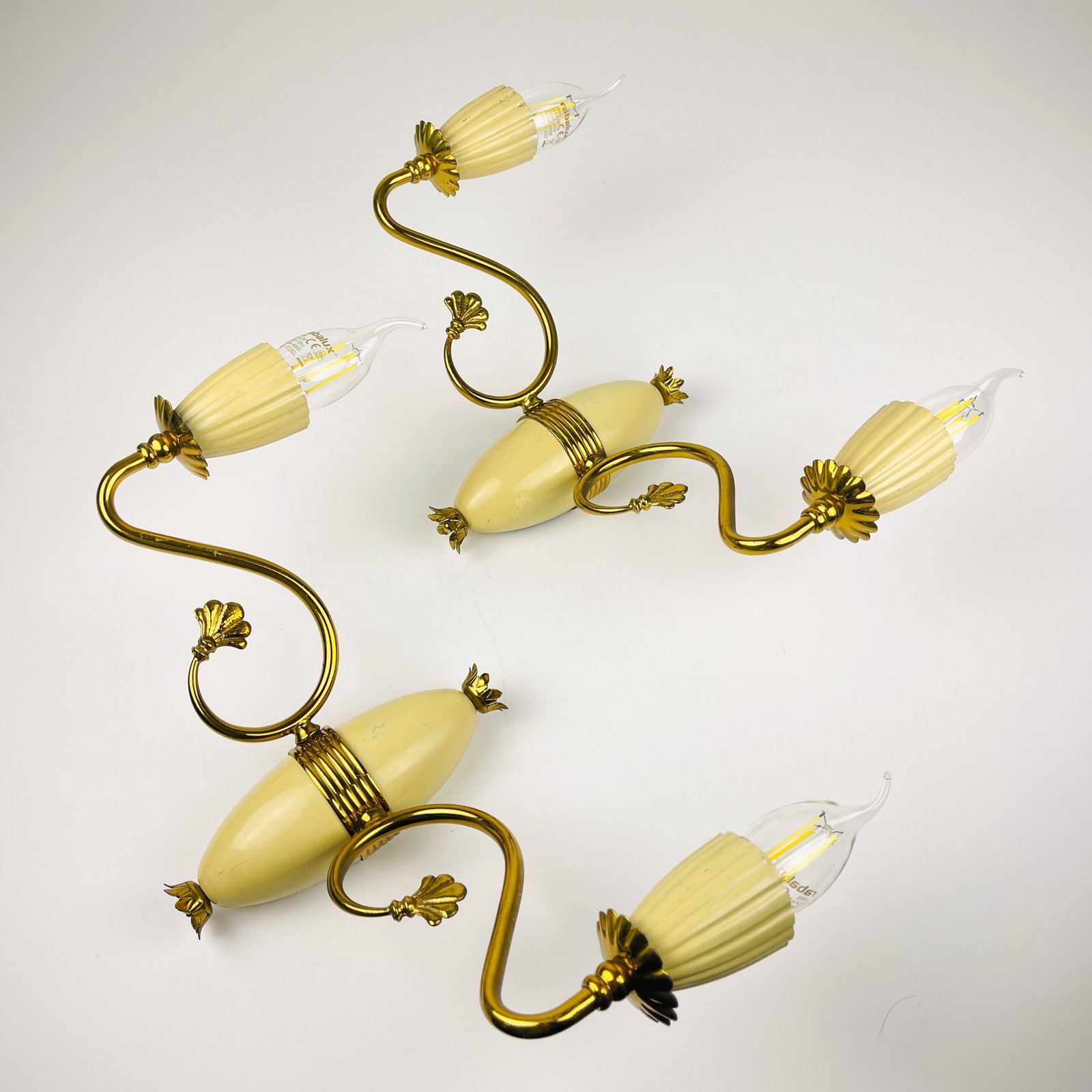 Vintage brass wall lamps, Italy 1950s, Set of 3