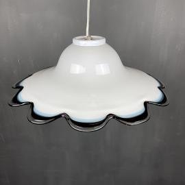 Vintage murano glass flower pendant lamp Italy 1970s White Black