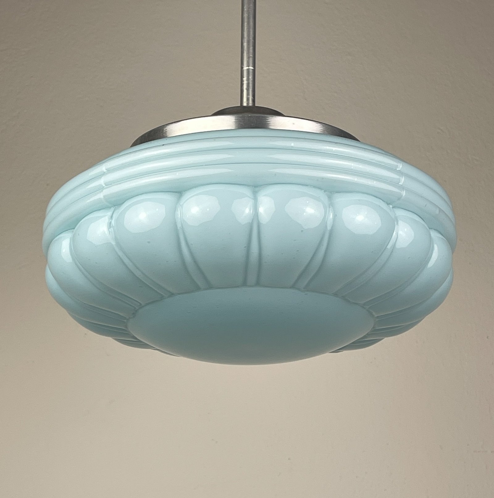 Vintage blue glass pendant lamp, Italy 1950s