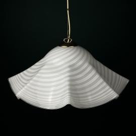 Vintage swirl white Murano glass pendant lamp, Italy 1970s