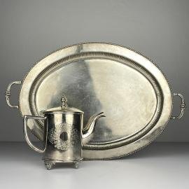 Vintage silver plated teapot and tray by Royal Sheffield, England, 1950s