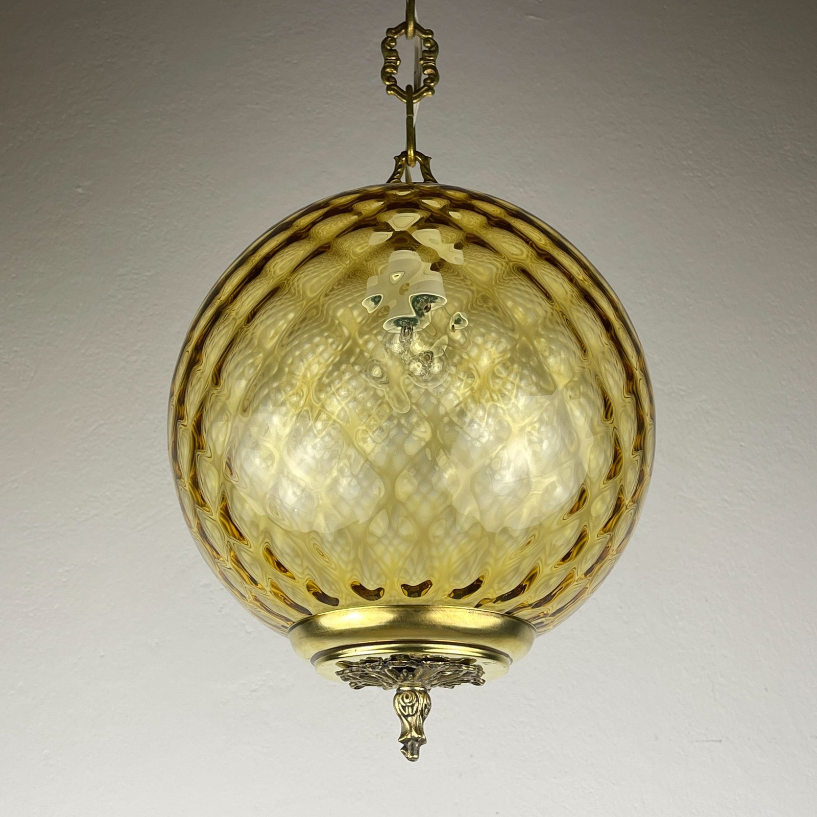 Vintage yelllow murano sphere ball pendant lamp Italy 1970s