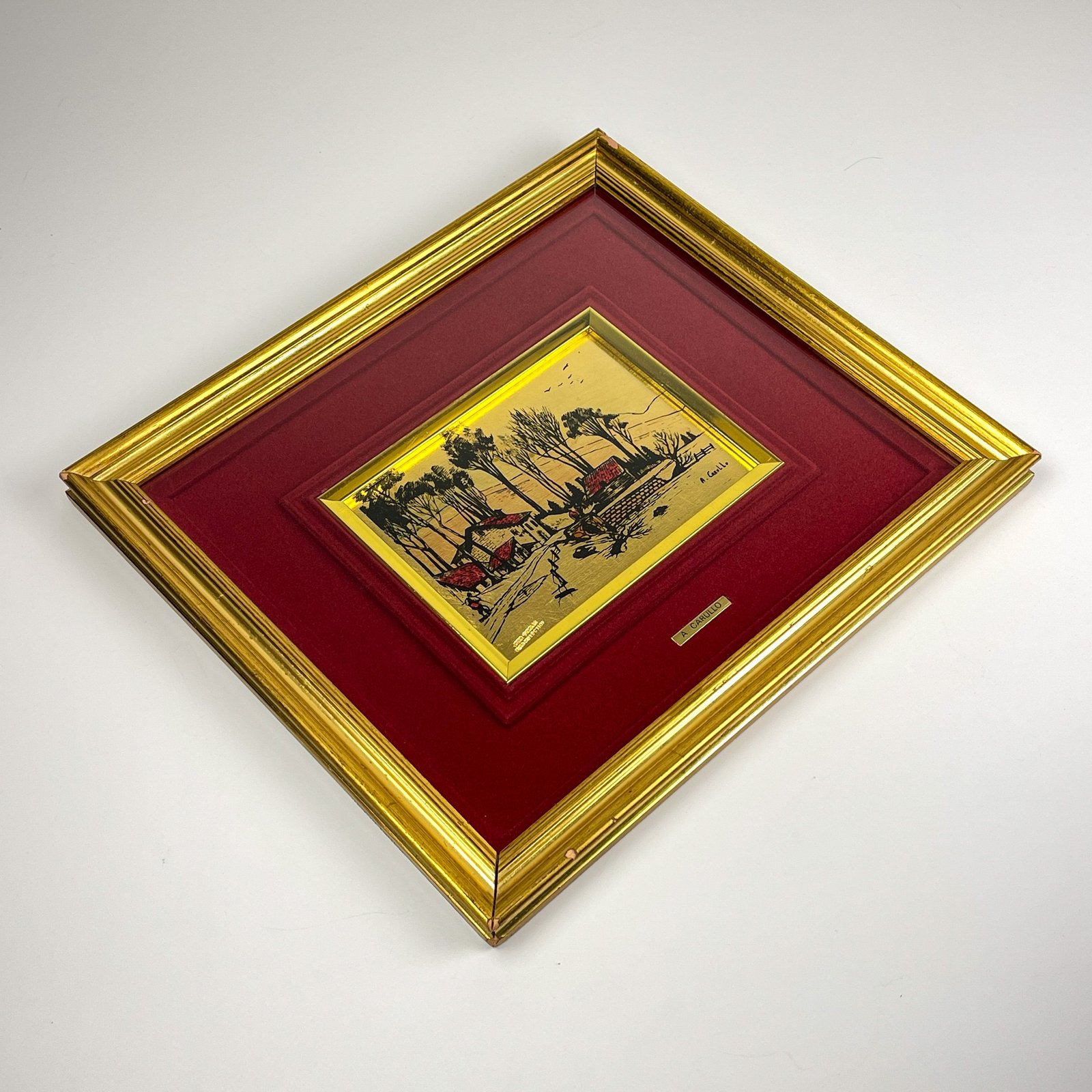 Original Gold leaf 23K engraving Pines Collection by A. Carullo, Italy, 1980s