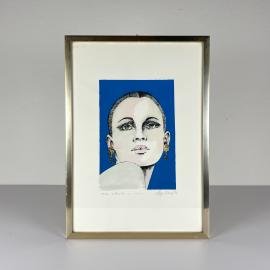 Limited edition lithograph Girl's head, Hand painted 33/100, Italy, 1977