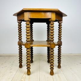 Antique Hexagonal Walnut Side Table, Italy, the Early 20th Century, Bobbin Turned Legs